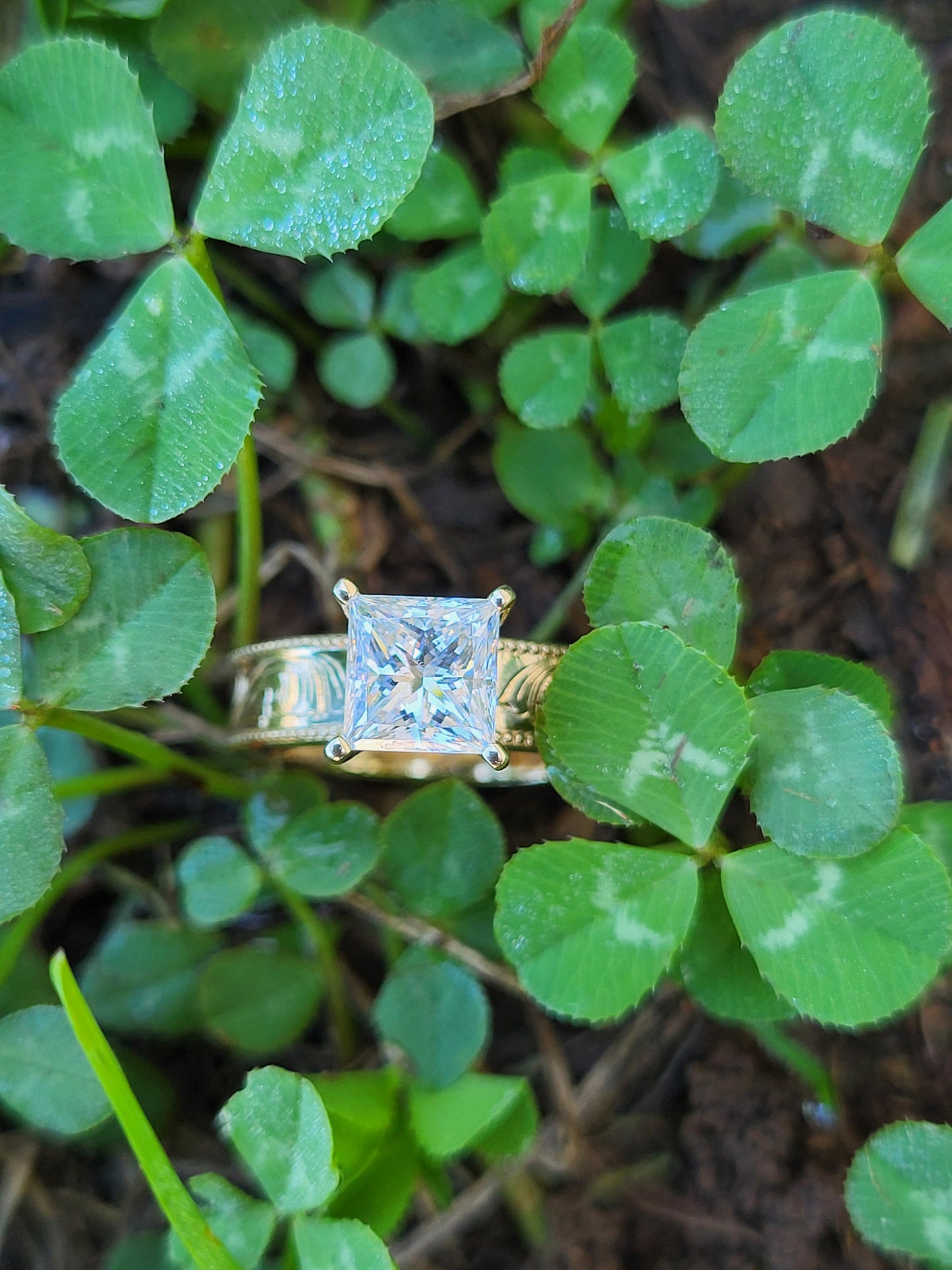 The Heidi: 5mm Yellow Gold Ring, Square moissanite or diamond ring, western engagement ring, cowgirl ring