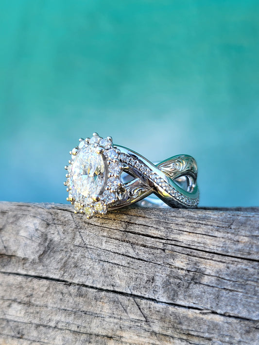 The Angie: Contemporary Western Fusion Engagement Ring, Modern Cowgirl Engagement Ring, Western Ring, Western Engagement ring, Unique Western Oval with Halo