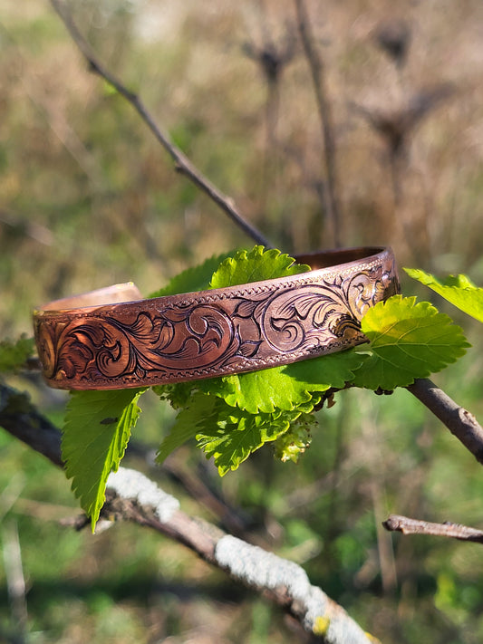 Immediate Ship! Western Hand-Engraved Copper Scrollwork Bracelet, Cuff Style Copper Bracelet, Cowboy Christmas Gifts, Western Gifts, Copper Cuff (Copy)
