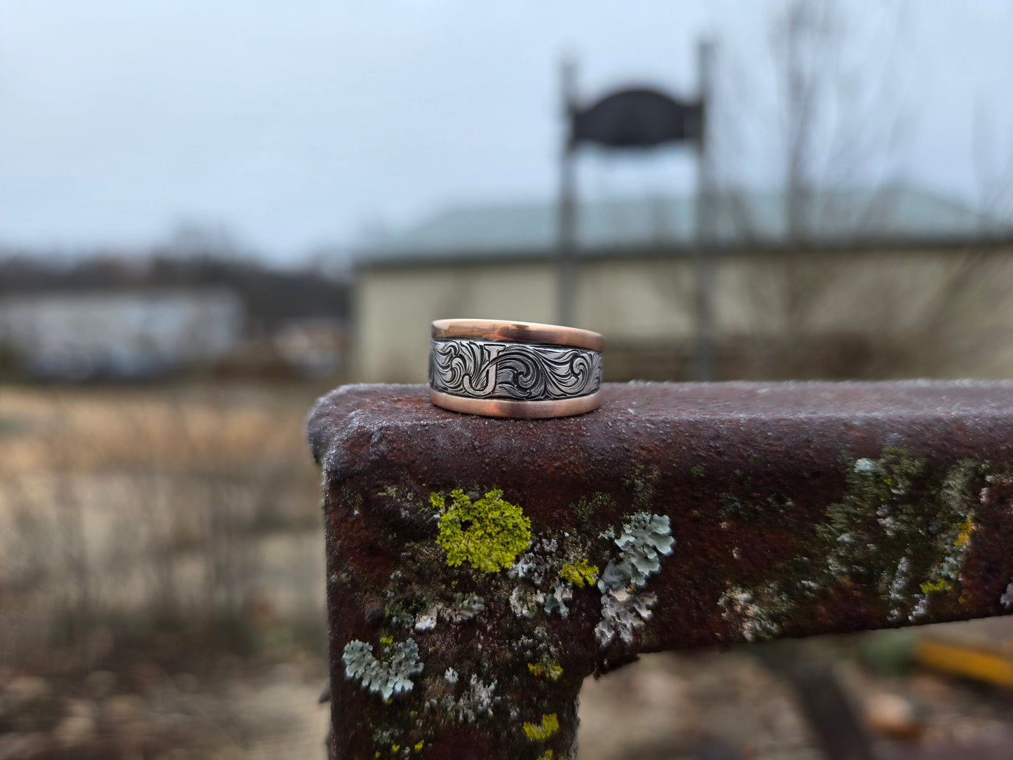 The Josephina: Tapered Chunky White and Rose Gold Women's Western Wedding Band, Custom Engraved Initial, Hand-Engraved Cowboy Wedding Ring, Men's Engraved Wedding Band, 10mm Wedding Band for Her, Two-tone Chunky Women's Band