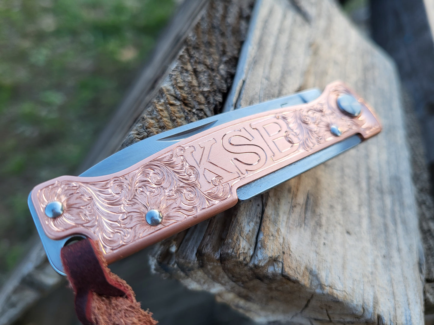 Personalized Hand-Engraved Copper Boker Pocket Knife with Custom Initials or Brand, Western Gifts for Him, Cowboy Gifts, Hand-Engraved Knife, Hand Tooled Knife