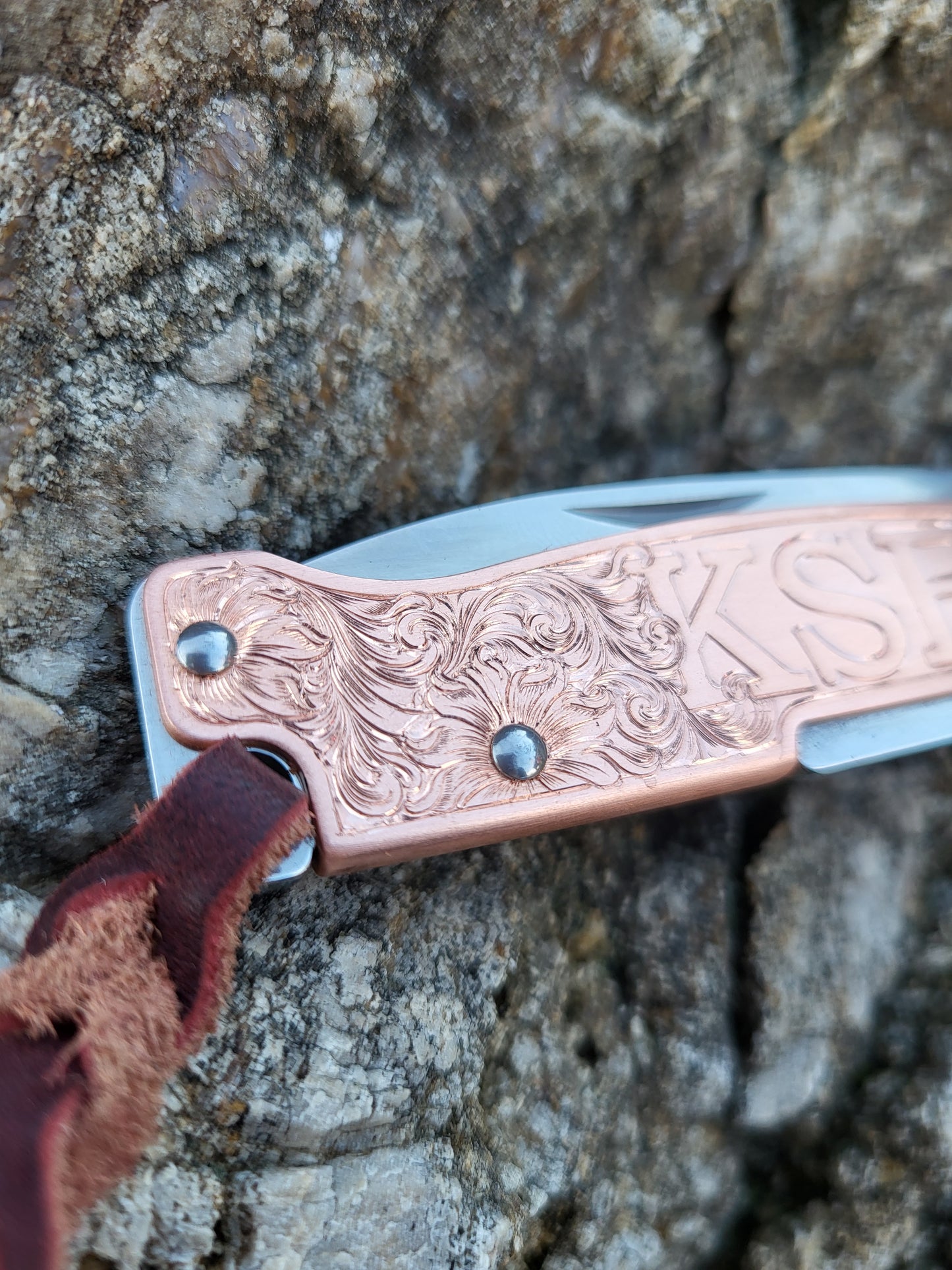 Personalized Hand-Engraved Copper Boker Pocket Knife with Custom Initials or Brand, Western Gifts for Him, Cowboy Gifts, Hand-Engraved Knife, Hand Tooled Knife