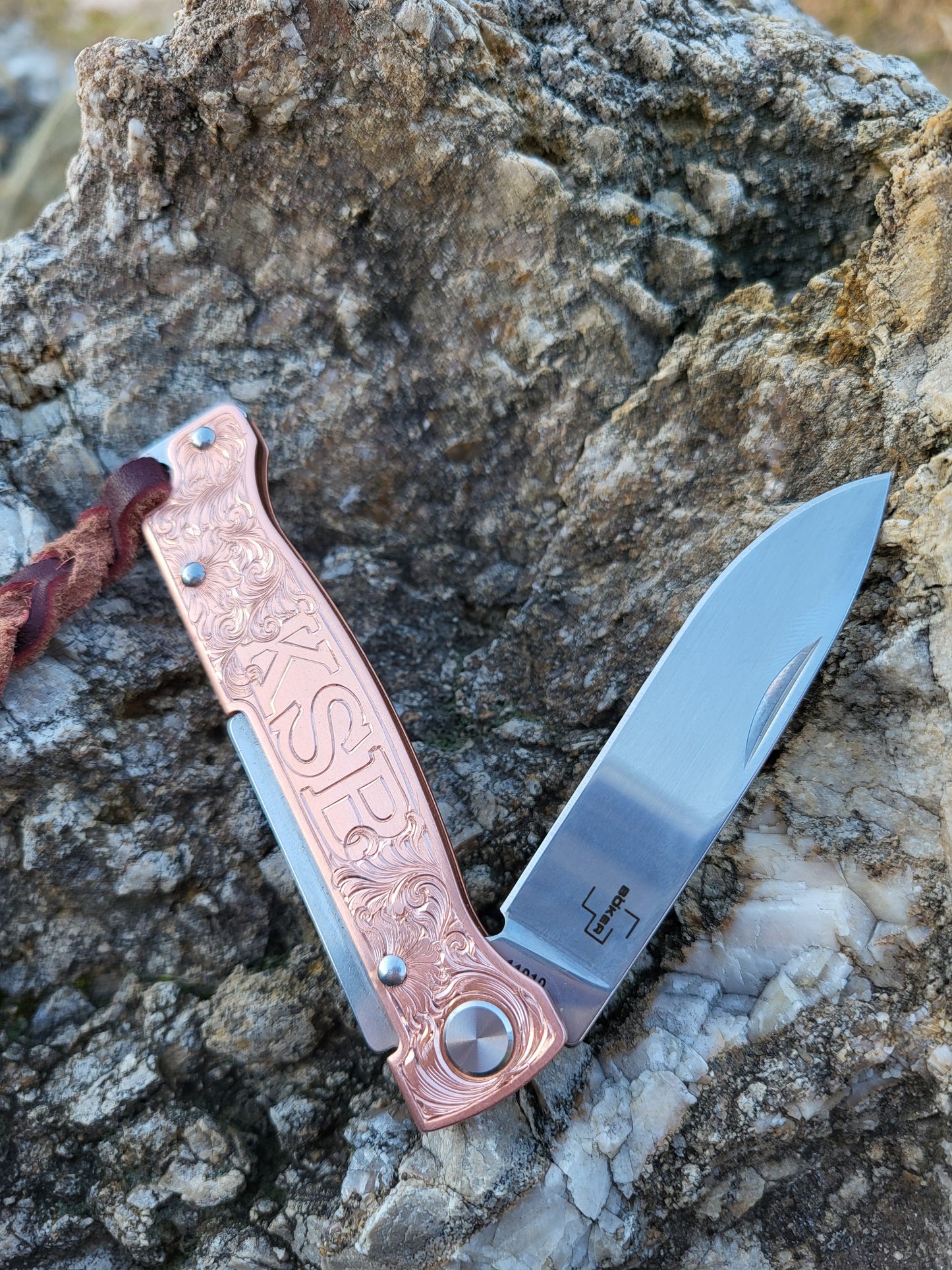 Personalized Hand-Engraved Copper Boker Pocket Knife with Custom Initials or Brand, Western Gifts for Him, Cowboy Gifts, Hand-Engraved Knife, Hand Tooled Knife