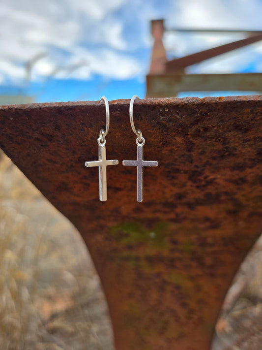 Immediate Ship: Blessed: Sterling Silver Western Dangle Cross Earrings, Western Bridal Jewelry, Sterling Silver Jewelry (Copy)
