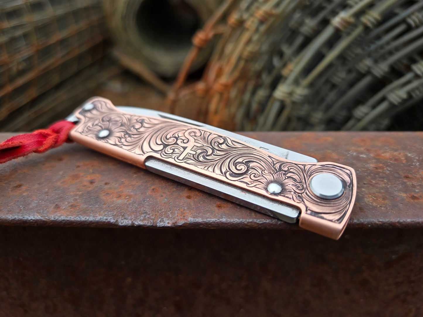 Personalized Hand-Engraved Copper Boker Pocket Knife with Custom Initials or Brand, Western Gifts for Him, Cowboy Gifts, Hand-Engraved Knife, Hand Tooled Knife