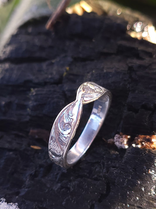 The Mavis: 5mm Sterling Silver or Gold Hand-Engraved Twisted Band, Western Wedding Band, Stackable Cowgirl Anniversary Ring, Western Band for Her, Western Ring