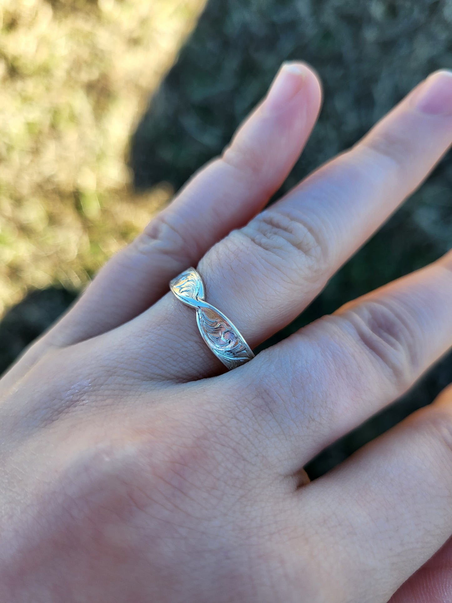 The Mavis: 5mm Sterling Silver or Gold Hand-Engraved Twisted Band, Western Wedding Band, Stackable Cowgirl Anniversary Ring, Western Band for Her, Western Ring