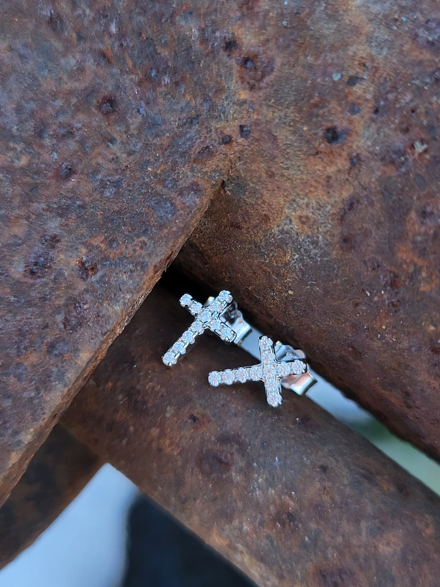 Charity: Dainty Cross Studs, Sterling Silver and CZ Studs, Dainty Stud Earrings for Earring Stack, Cowgirl Earring Stack