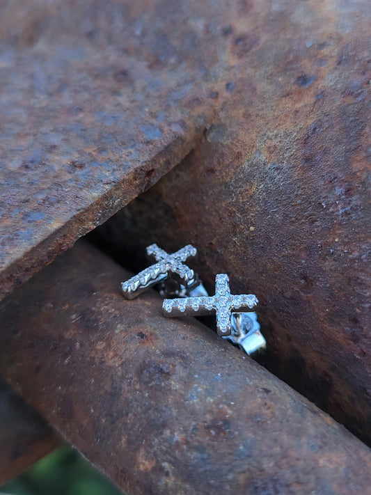 Charity: Dainty Cross Studs, Sterling Silver and CZ Studs, Dainty Stud Earrings for Earring Stack, Cowgirl Earring Stack