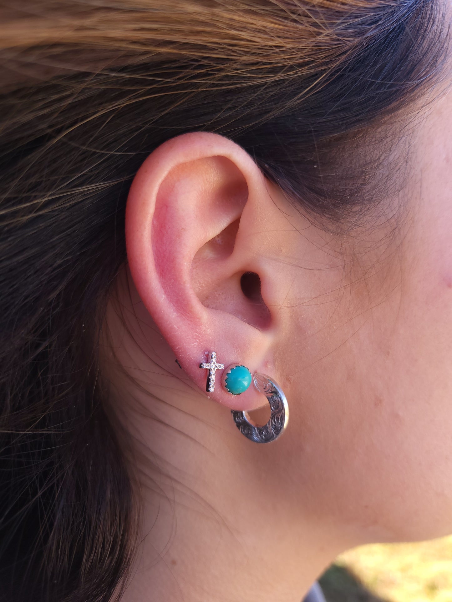 Playful: Multi-Dimentional Round Hand-Engraved Hoop Earrings, Western Tooled Earrings, Hand-Engraved Scrollwork Earrings, Round Western Earrings, Cowgirl Wedding Jewelry, Everyday Western Jewelry