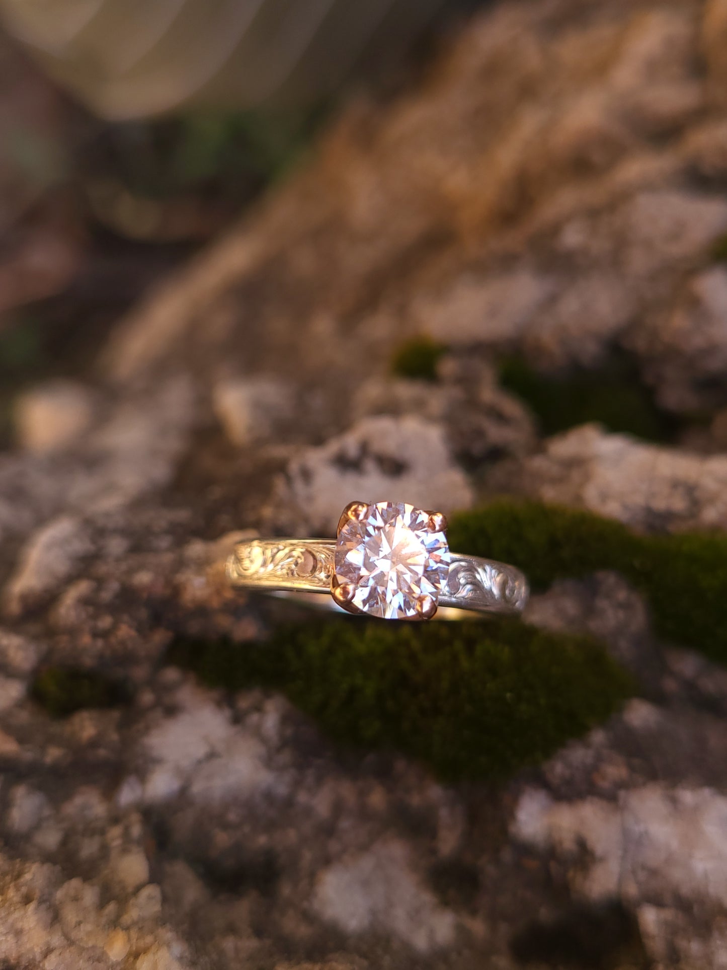 The Tori: Two-Tone 1ct to 1.75ct, 3.5mm Narrow Engagement Ring in 10K, 14K, 18K Sterling Silver and Yellow or Rose Gold Round Engagement Ring, Western Engagement Ring, Cowgirl Ring, Western Wedding Ring