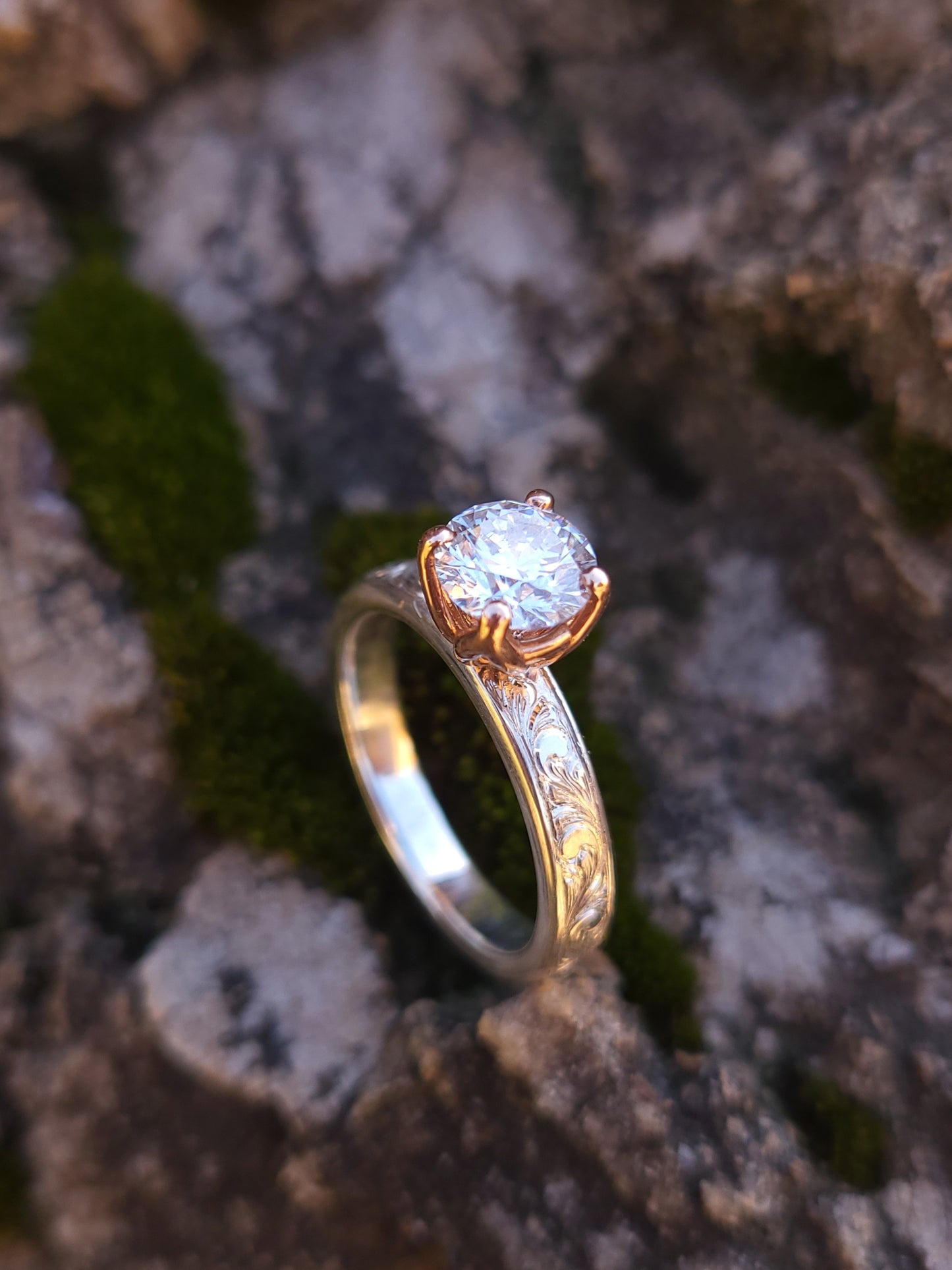 The Tori: Two-Tone 1ct to 1.75ct, 3.5mm Narrow Engagement Ring in 10K, 14K, 18K Sterling Silver and Yellow or Rose Gold Round Engagement Ring, Western Engagement Ring, Cowgirl Ring, Western Wedding Ring