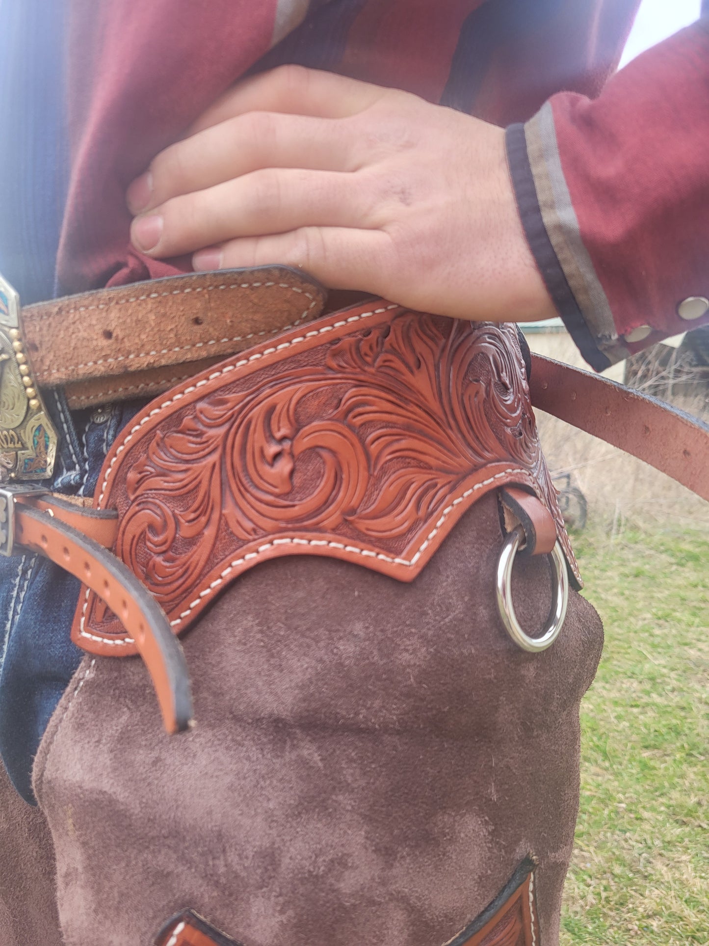 C&L Roughout Buckstitched Chaps with Pocket