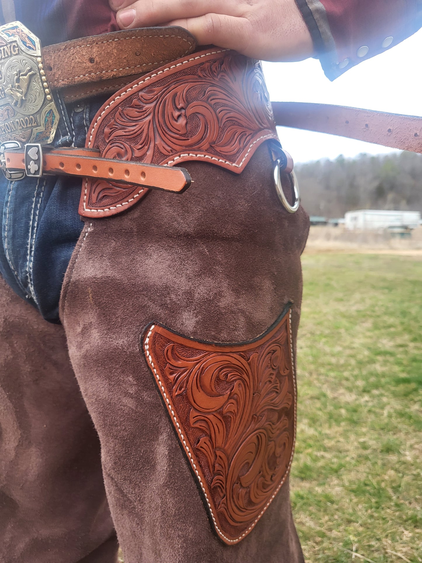 C&L Roughout Buckstitched Chaps with Pocket