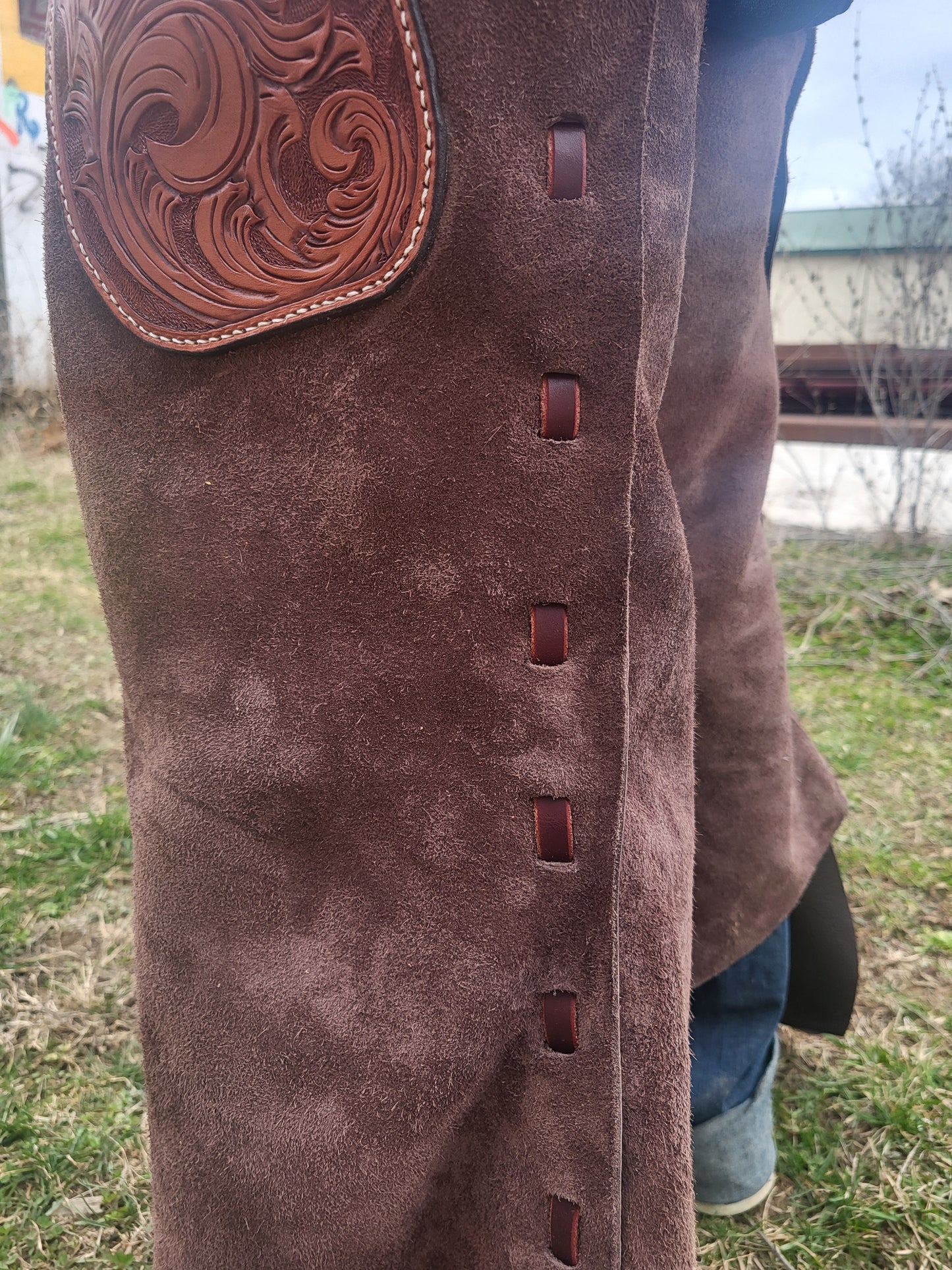 C&L Roughout Buckstitched Chaps with Pocket