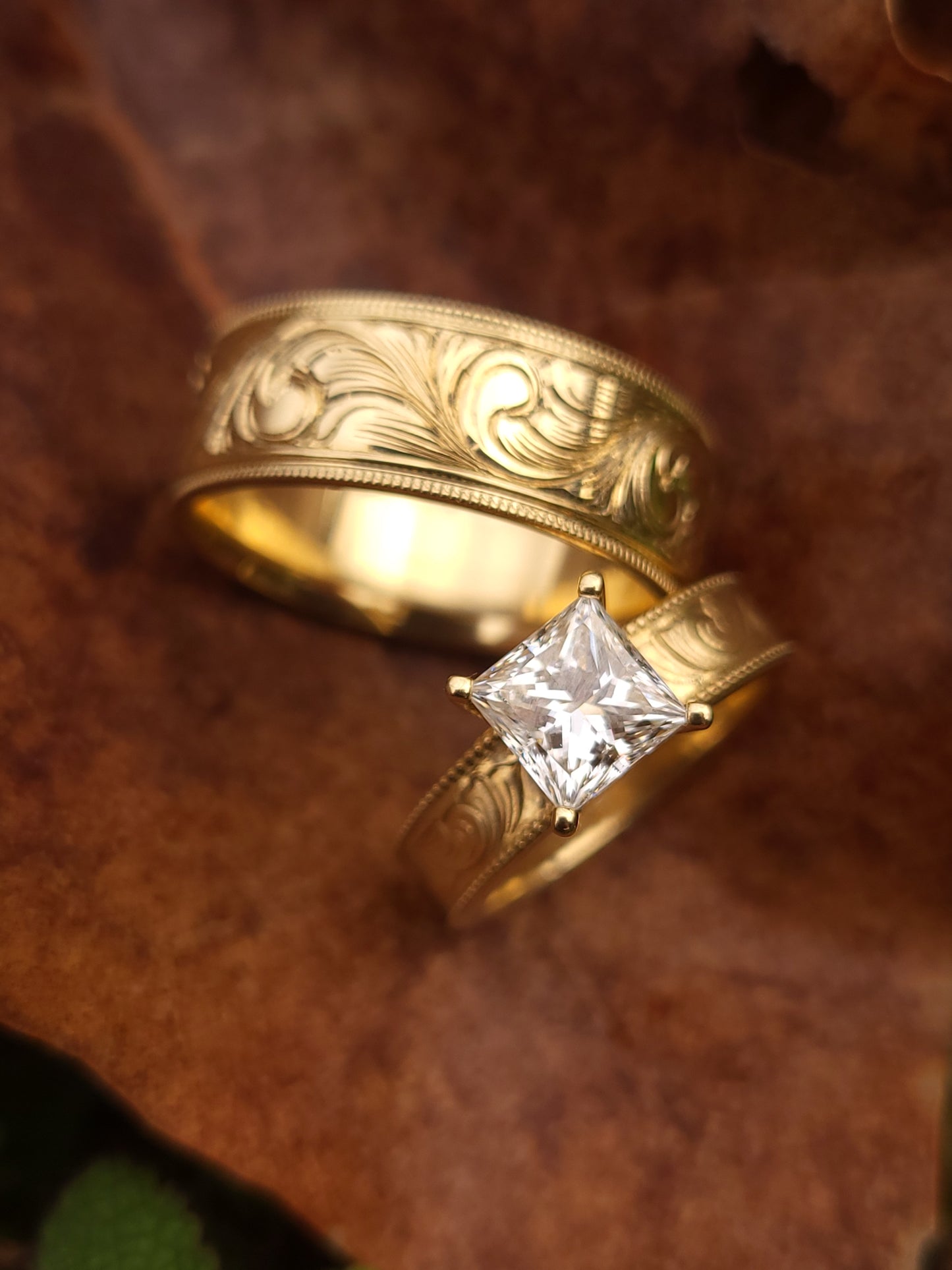 The Heidi: 5mm Yellow Gold Ring, Square moissanite or diamond ring, western engagement ring, cowgirl ring