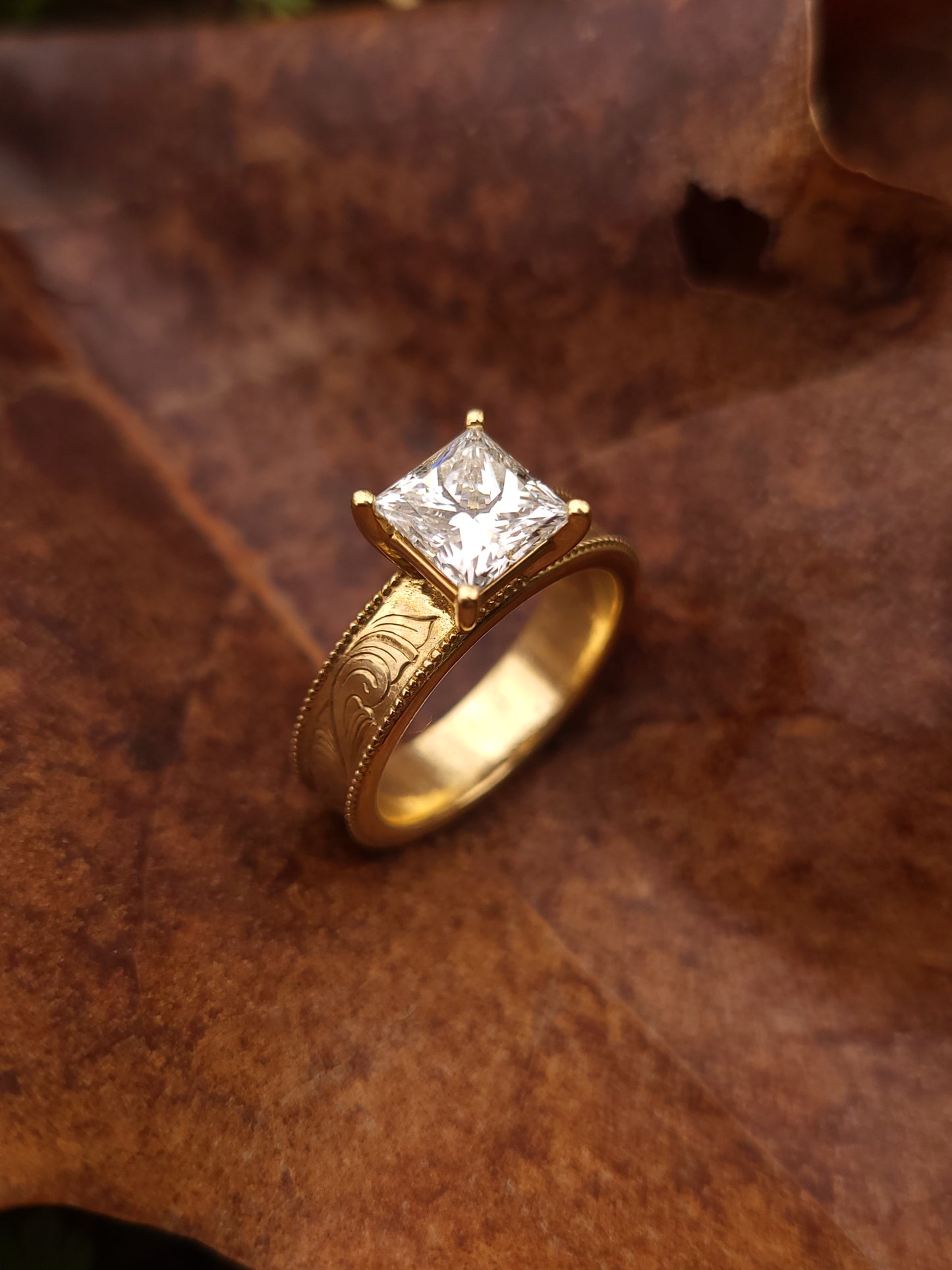 The Heidi: 5mm Yellow Gold Ring, Square moissanite or diamond ring, western engagement ring, cowgirl ring