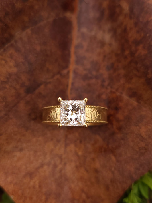 The Heidi: 5mm Yellow Gold Ring, Square moissanite or diamond ring, western engagement ring, cowgirl ring