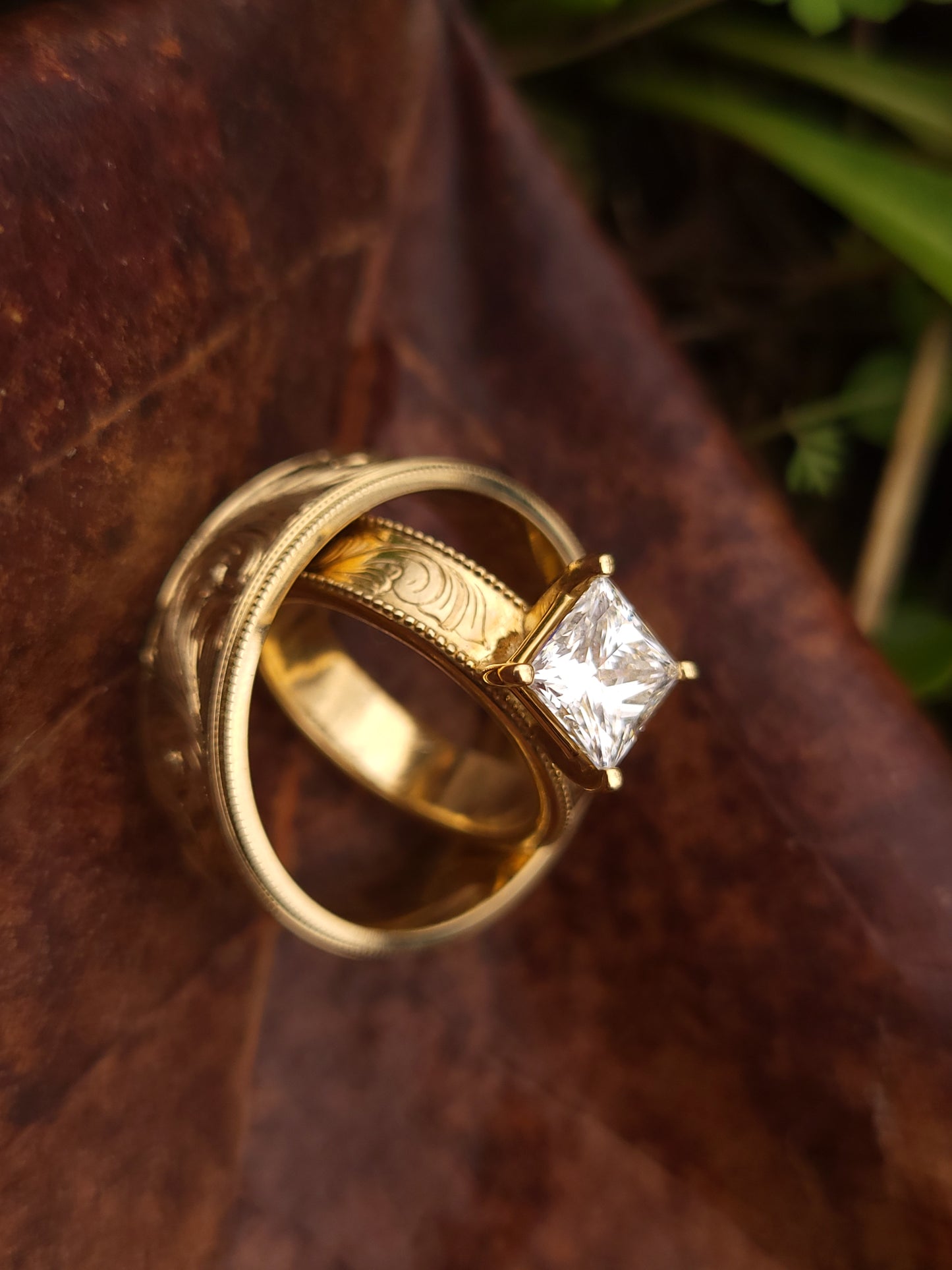 The Heidi: 5mm Yellow Gold Ring, Square moissanite or diamond ring, western engagement ring, cowgirl ring