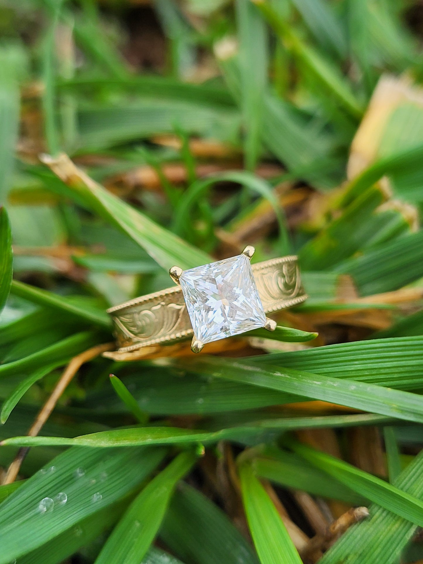 The Heidi: 5mm Yellow Gold Ring, Square moissanite or diamond ring, western engagement ring, cowgirl ring