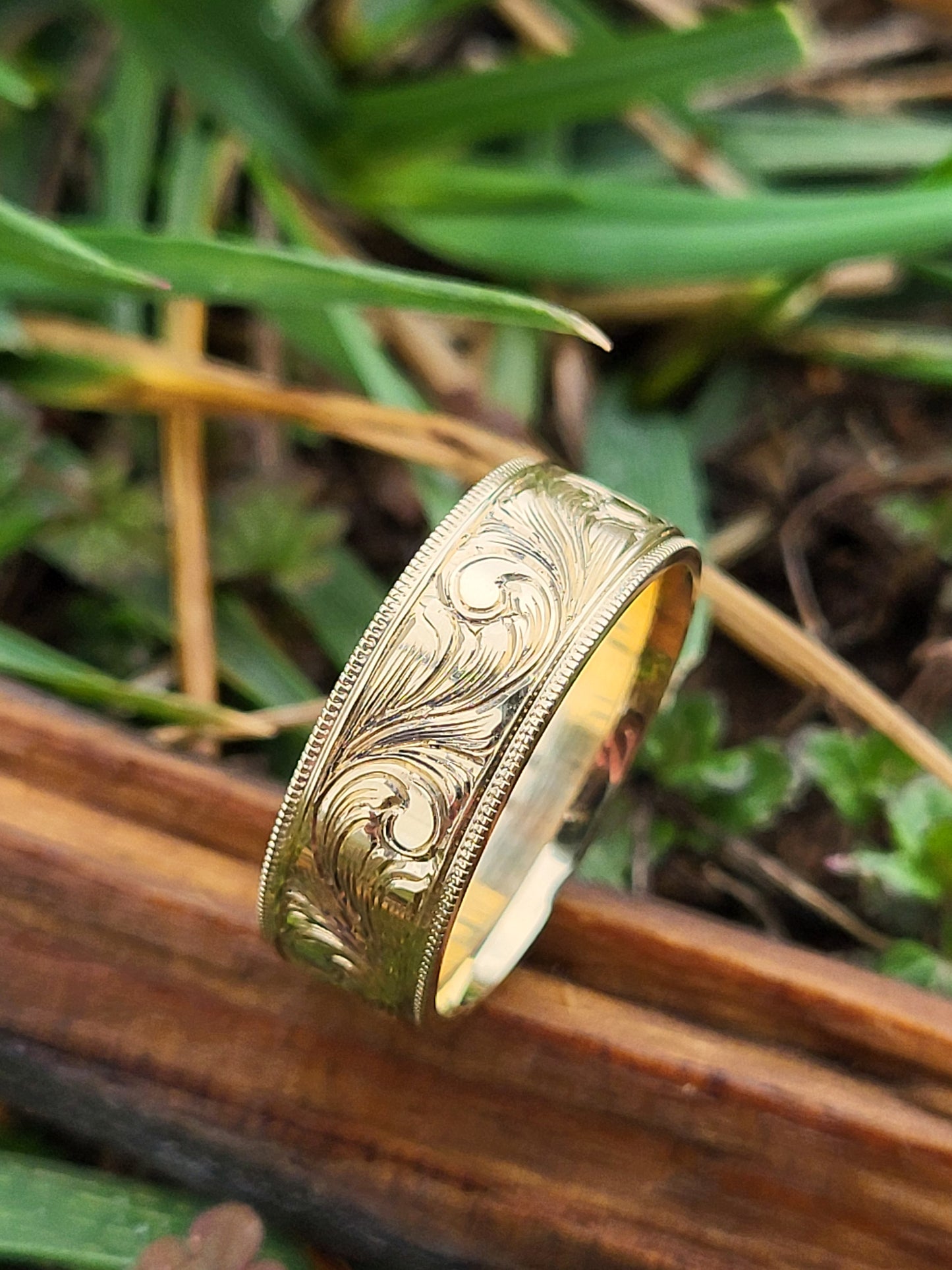 The Apollo: 10K, 14K, or 18K Yellow Gold Western Wedding Band, Hand-Engraved Cowboy Wedding Ring, Cowboy Ring, Yellow Gold Men's Wedding Band, Detailed Wedding Ring