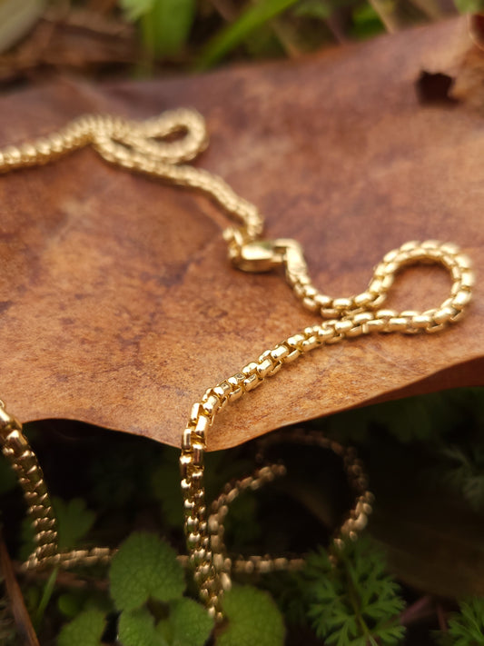 The Classic Box Chain in Yellow Gold: 2.5mm Edition. Solid 2.5mm Round Box Chain in 10K and 14K Yellow Gold, Fully Solid- not hollow. Everyday Solid Gold Chain