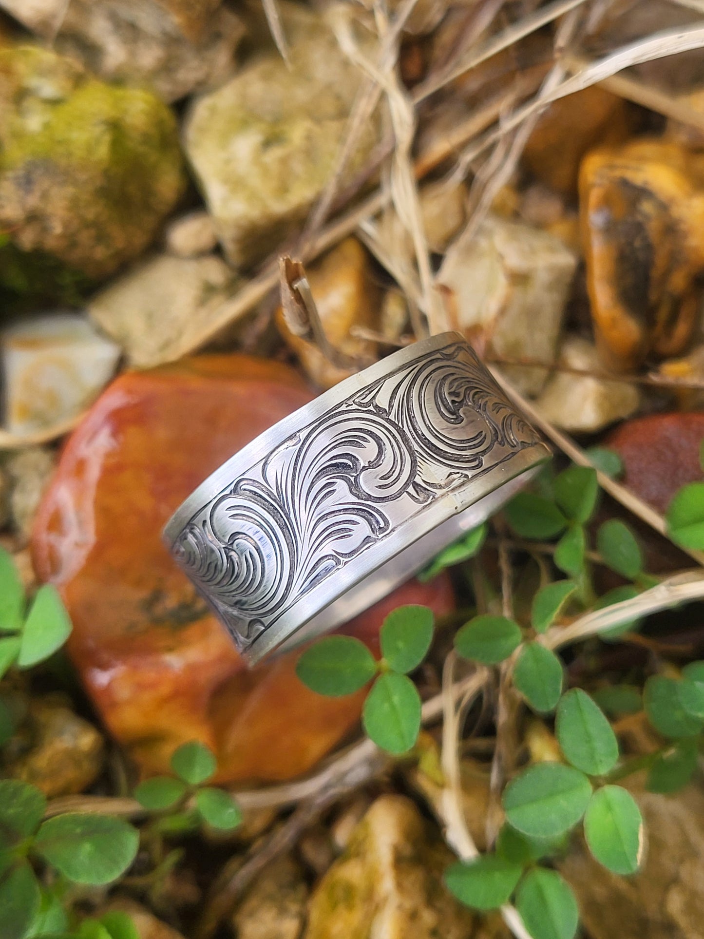 Sterling Silver 10mm Wide Antiqued Engraved Western Band Ring Design RNG00044 by Loreena Rose