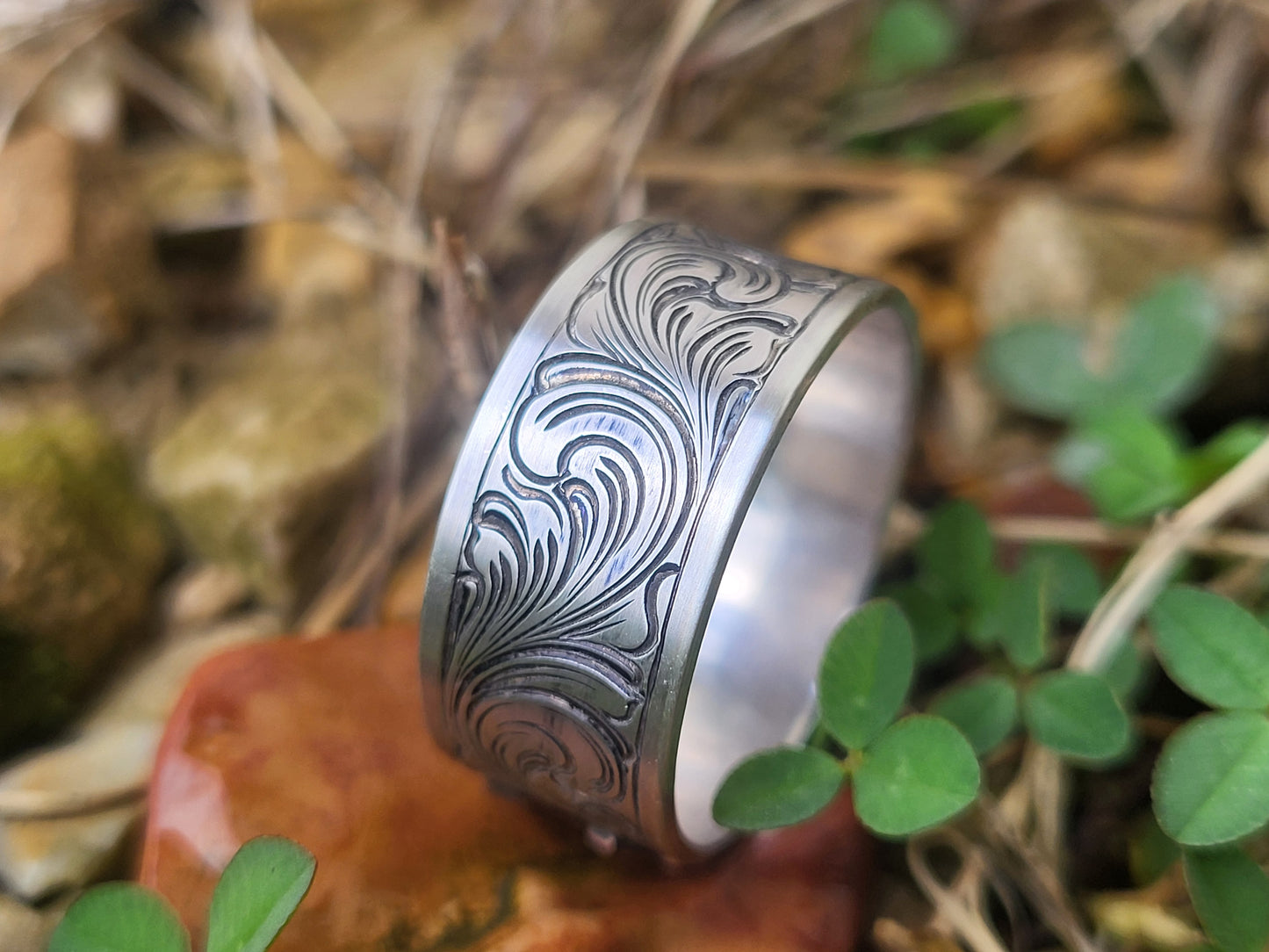 Sterling Silver 10mm Wide Antiqued Engraved Western Band Ring Design RNG00044 by Loreena Rose