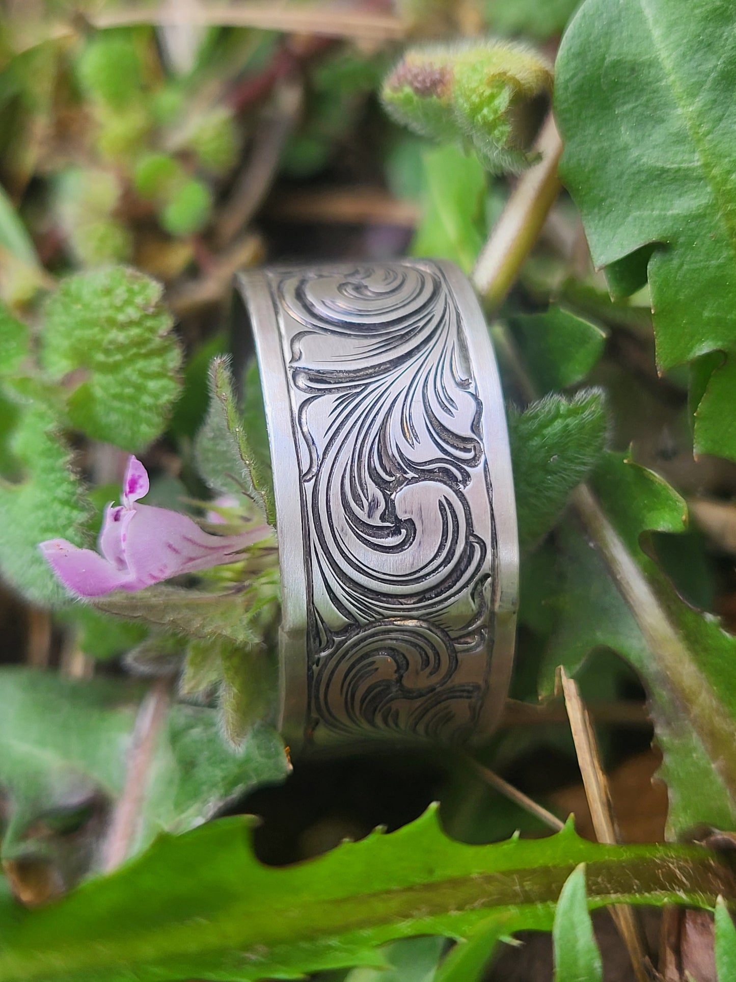 Sterling Silver 10mm Wide Antiqued Engraved Western Band Ring Design RNG00044 by Loreena Rose