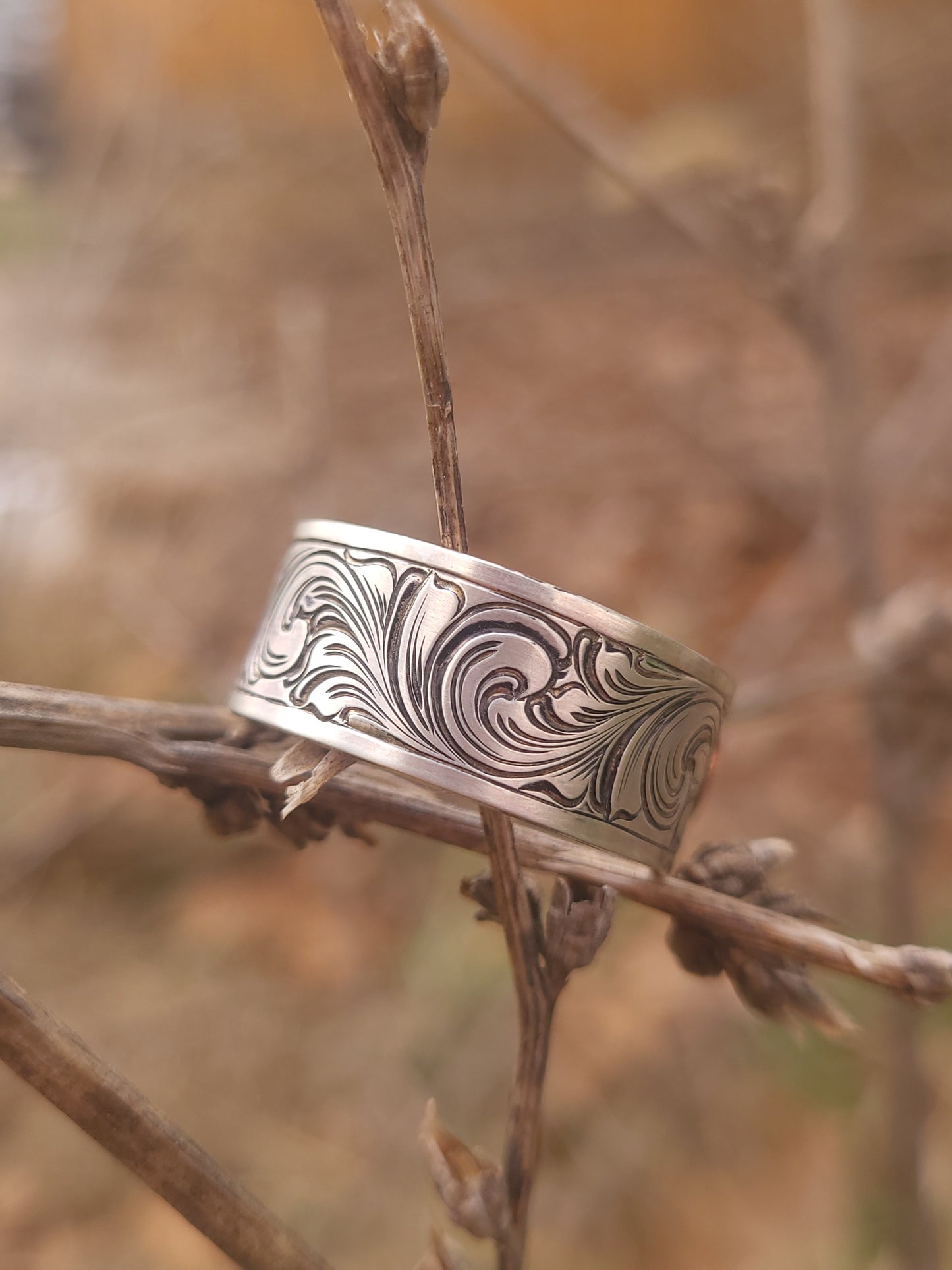 Sterling Silver 10mm Wide Antiqued Engraved Western Band Ring Design RNG00044 by Loreena Rose