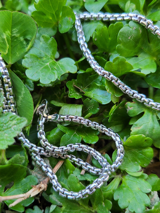 The Classic Box Chain in Sterling Silver: 2.5mm Edition. Solid 2.5mm Round Box Chain in Sterling Silver, Fully Solid- not hollow. Everyday Solid Silver Chain
