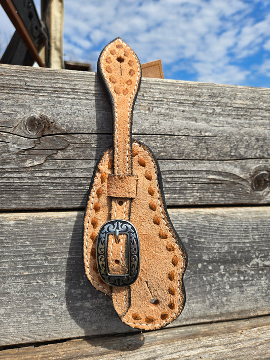 C&L Bib Style Handmade Spur Straps Brown Buckstitch Tan Roughout Long Oval Jeremiah Watt Buckle SS0000018