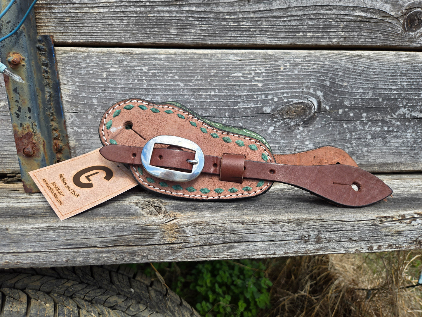 C&L Bib Style Spur Strap Turquoise Green Buckstitch Oval Stainless Buckle SS000017