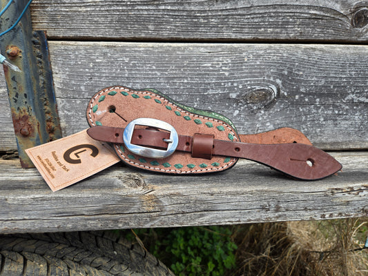 C&L Bib Style Spur Strap Turquoise Green Buckstitch Oval Stainless Buckle SS000017
