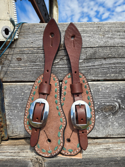 C&L Bib Style Spur Strap Turquoise Green Buckstitch Oval Stainless Buckle SS000017