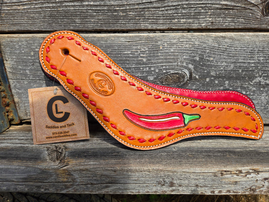 C&L Red Hot Chili Pepper Red Buckstitch Dove Wing Spur Straps SS000021