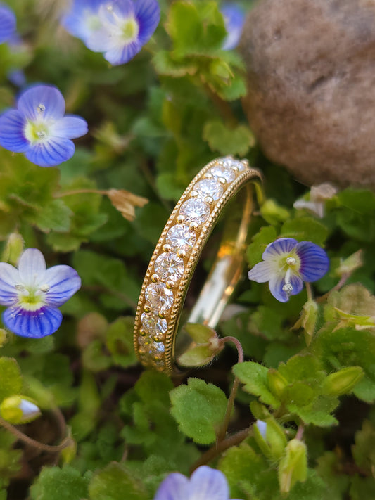 The Olivia: 4mm Upraised Milgrain Detail Yellow Gold Women's Wedding Band, Diamond Western Wedding Ring, Cowgirl Wedding Band, Ring with Milgrain Detail