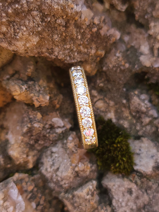 The Olivia: 4mm Upraised Milgrain Detail Yellow Gold Women's Wedding Band, Diamond Western Wedding Ring, Cowgirl Wedding Band, Ring with Milgrain Detail