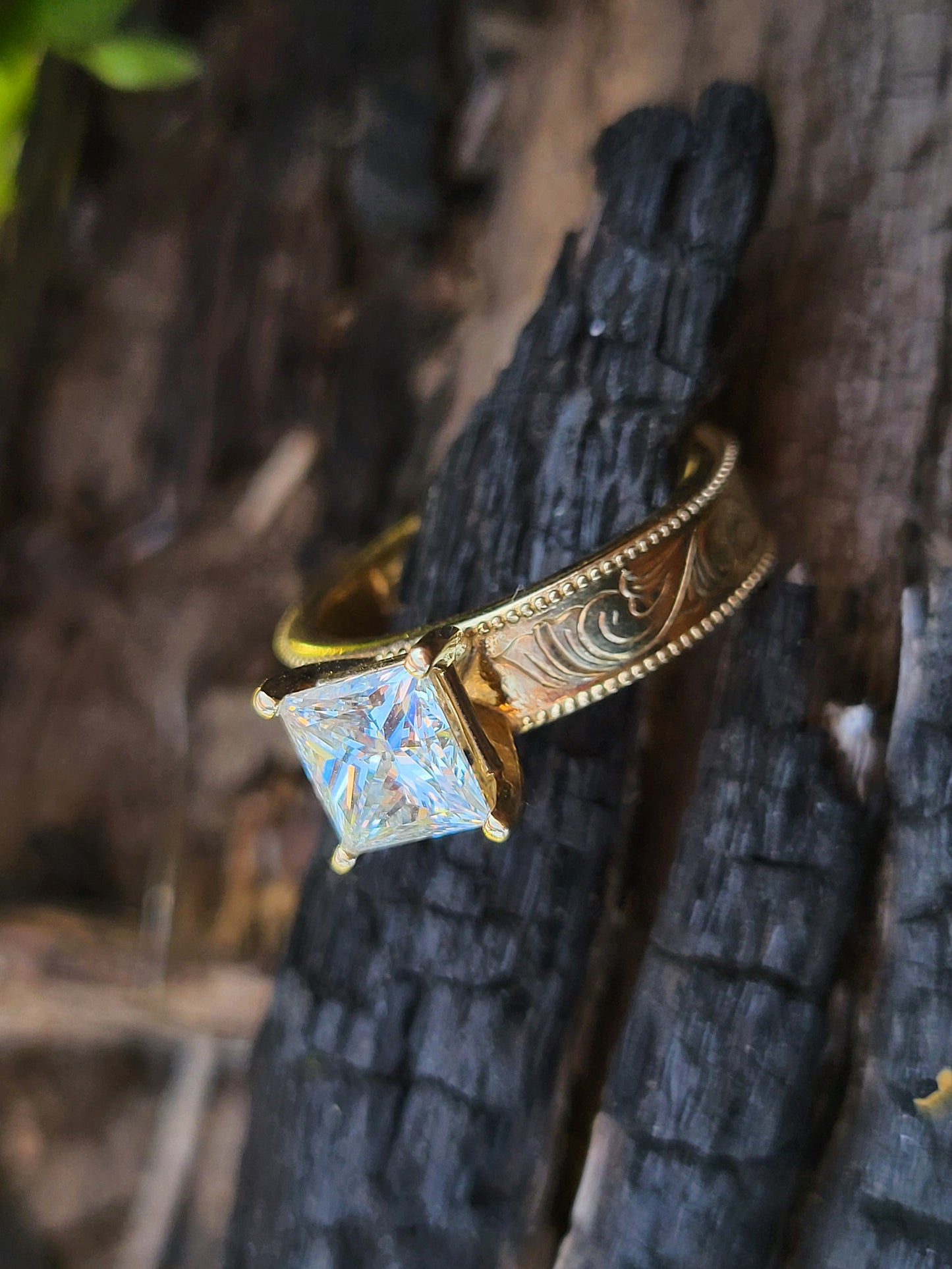 The Heidi: 5mm Yellow Gold Ring, Square moissanite or diamond ring, western engagement ring, cowgirl ring