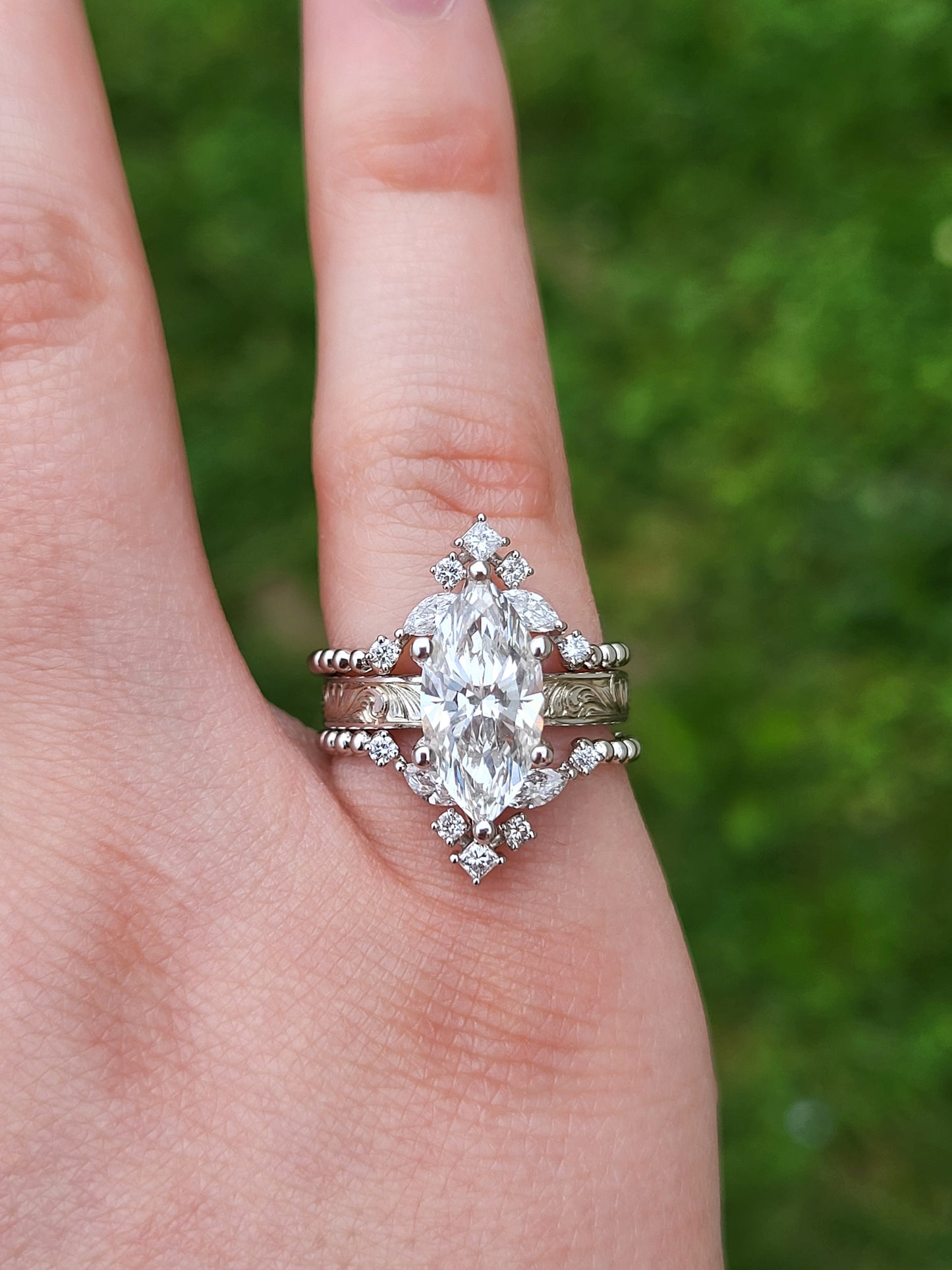 The Edith: Dainty Western Stacking Single Band or Set, Contour Women's Wedding Band, Diamond Wedding Band, 10K, 14K, or 18K White Gold Wedding Band for her, Contour Stacking Ring