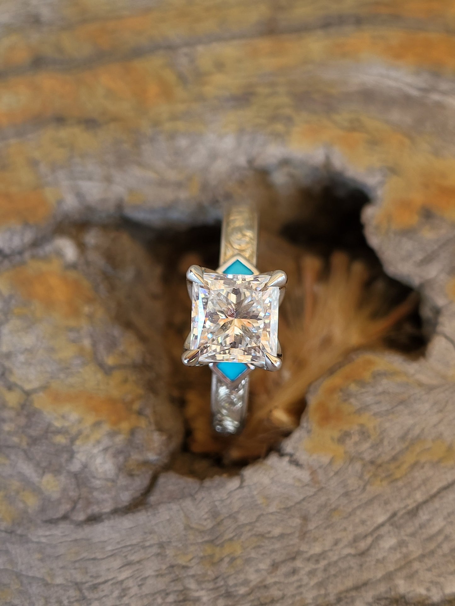 The Tilda: Gemstone accented Narrow 3.5mm, 2 - 2.75 ct. Princess Cut 10K, 14K, or 18K White Gold Engagement Ring, Western Engagement Ring, Cowgirl Ring, Western Wedding Ring
