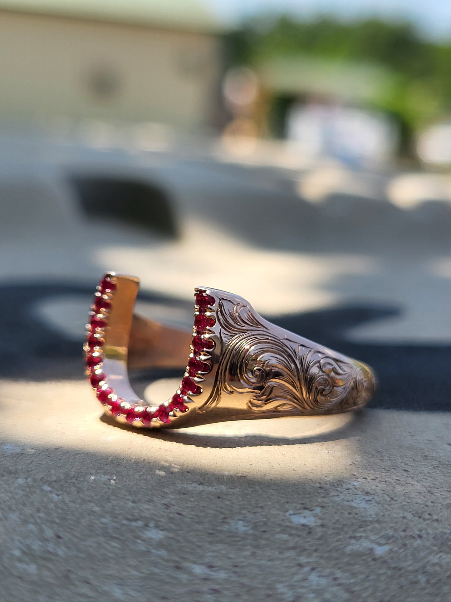 The Morgan: Customizable Hand-Engraved Horseshoe Ring, Western Unisex Horseshoe Ring, Cowgirl Jewelry, Western Statement Ring, Cowboy Gemstone Jewelry