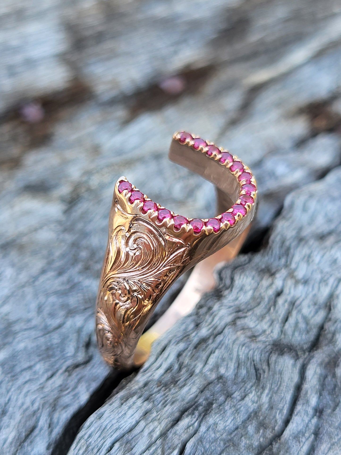 The Morgan: Customizable Hand-Engraved Horseshoe Ring, Western Unisex Horseshoe Ring, Cowgirl Jewelry, Western Statement Ring, Cowboy Gemstone Jewelry