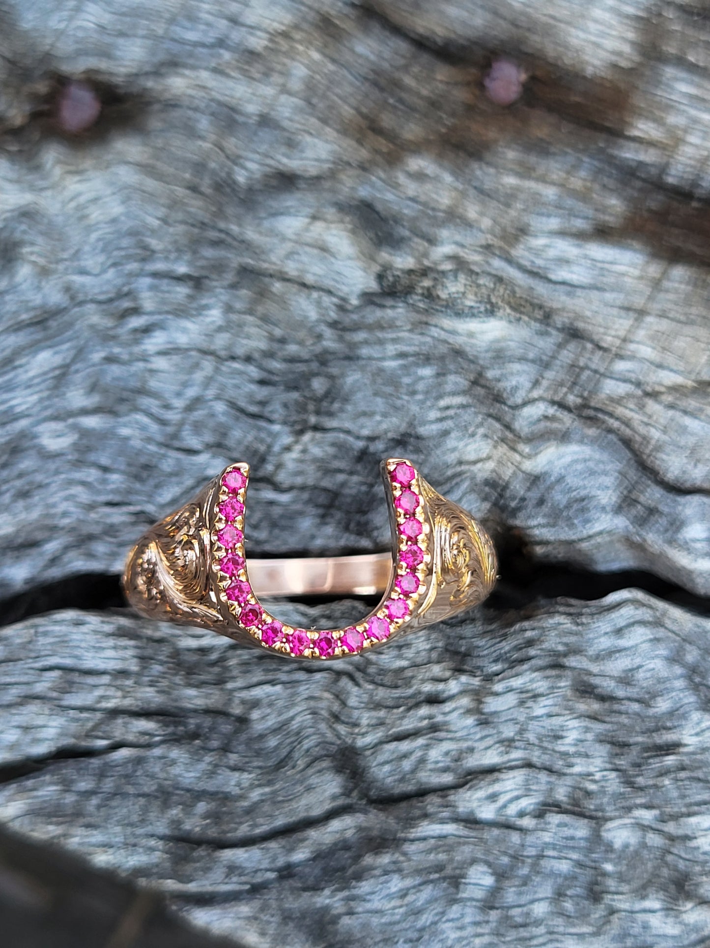 The Morgan: Customizable Hand-Engraved Horseshoe Ring, Western Unisex Horseshoe Ring, Cowgirl Jewelry, Western Statement Ring, Cowboy Gemstone Jewelry