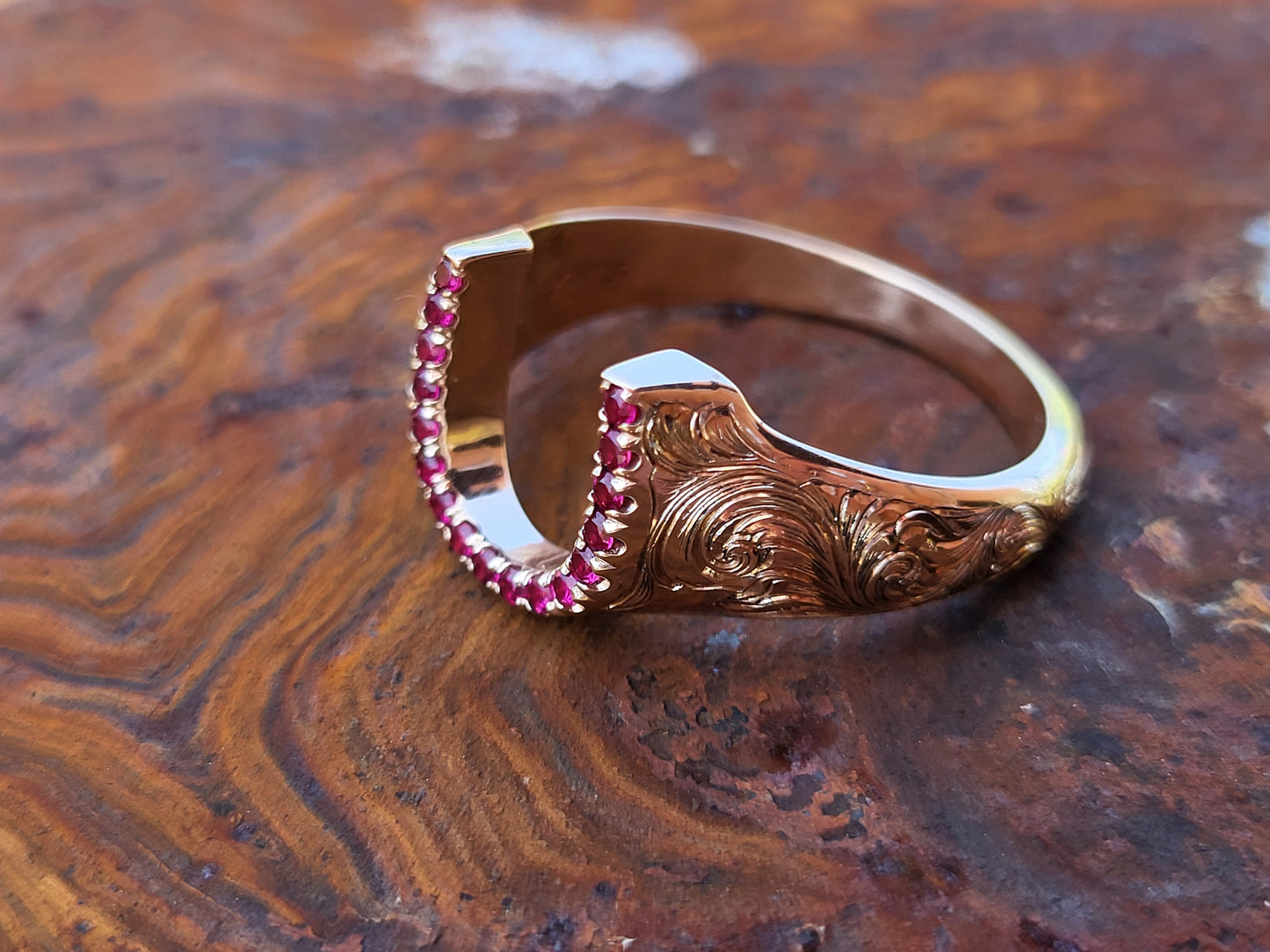 The Morgan: Customizable Hand-Engraved Horseshoe Ring, Western Unisex Horseshoe Ring, Cowgirl Jewelry, Western Statement Ring, Cowboy Gemstone Jewelry