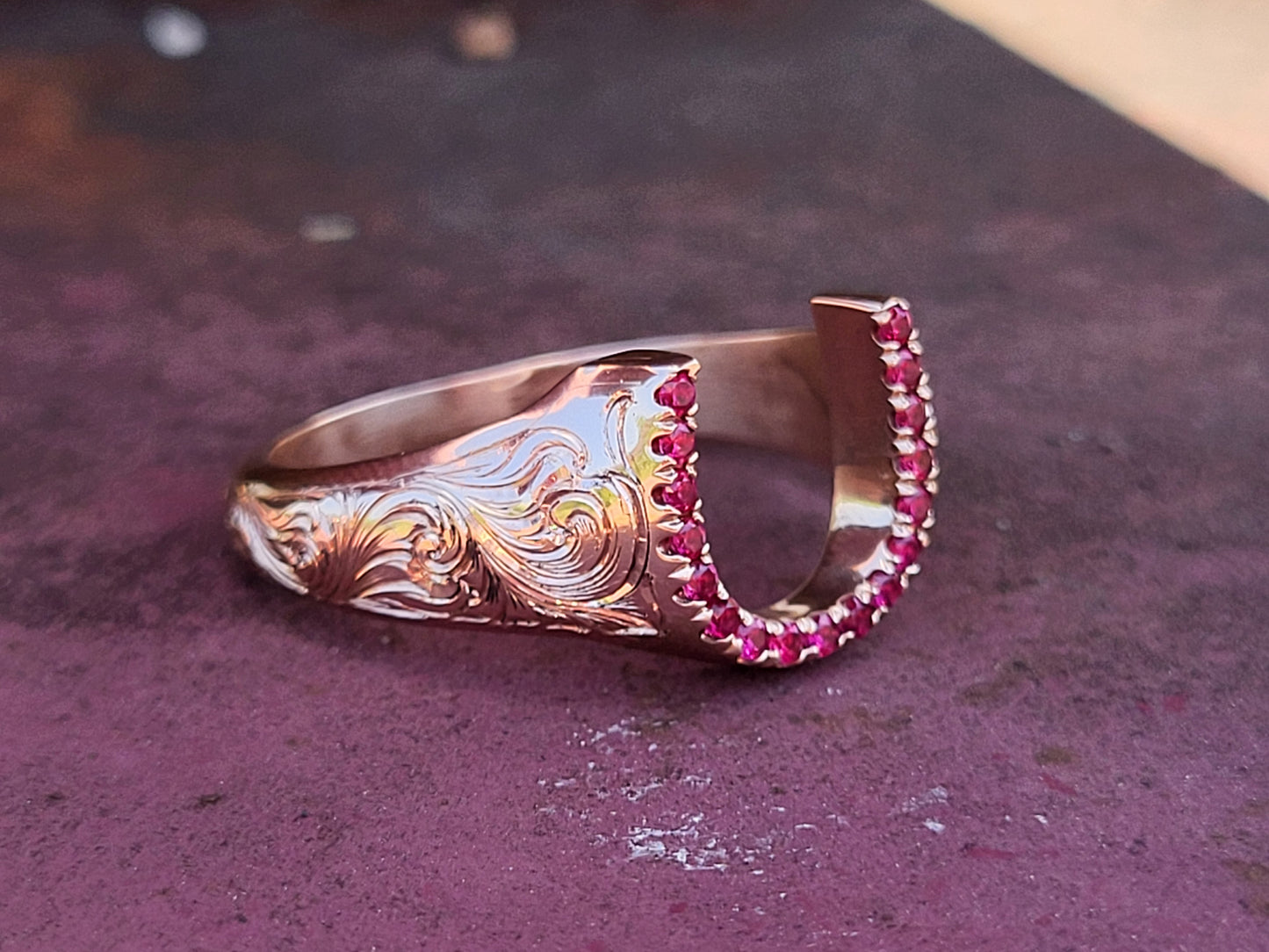 The Morgan: Customizable Hand-Engraved Horseshoe Ring, Western Unisex Horseshoe Ring, Cowgirl Jewelry, Western Statement Ring, Cowboy Gemstone Jewelry