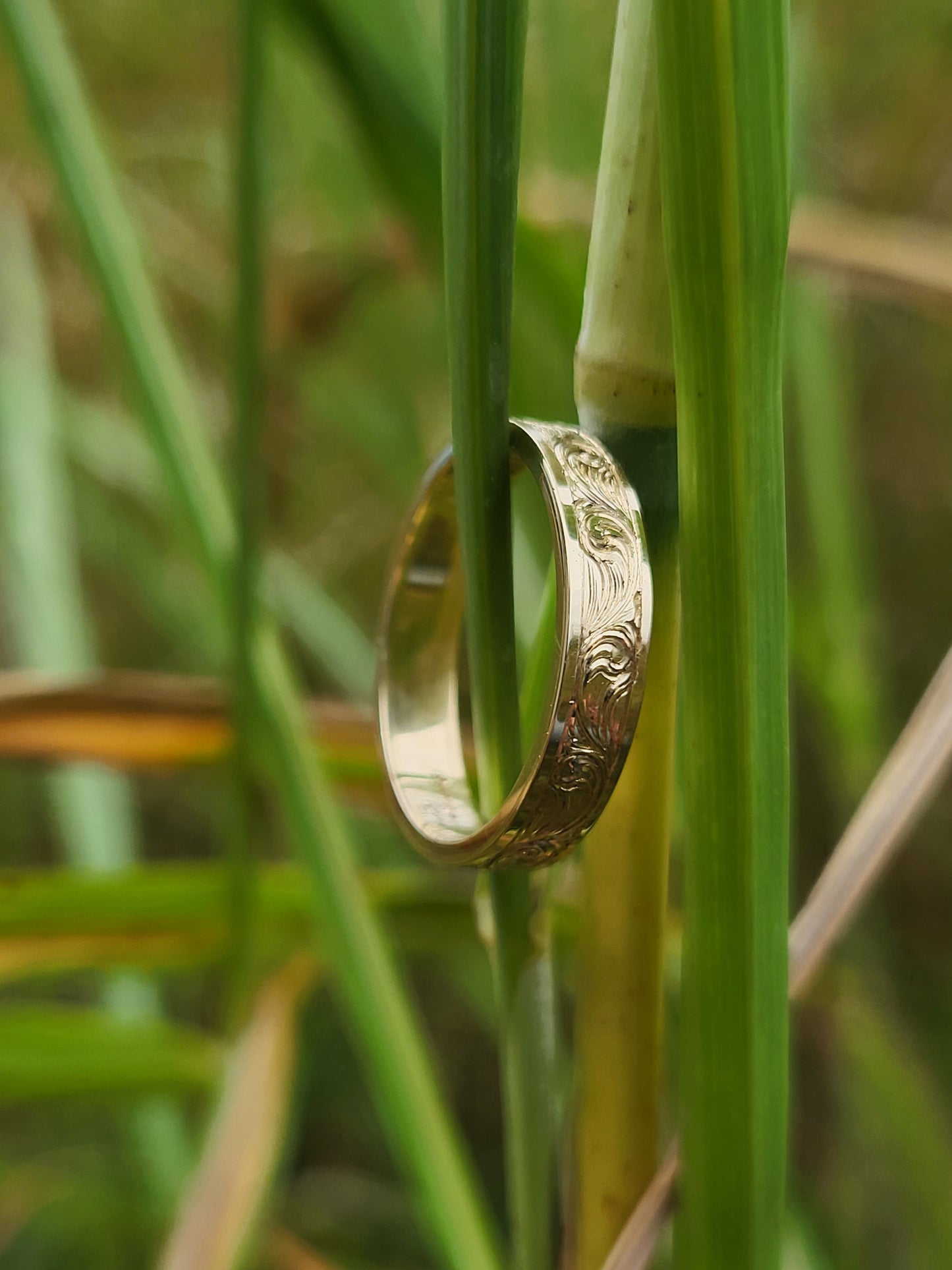 The Mae: 4mm Narrow Yellow Gold Band, Cowgirl Wedding Ring, Bright Hand-Engraved Western Women, Cowgirl Wedding Band