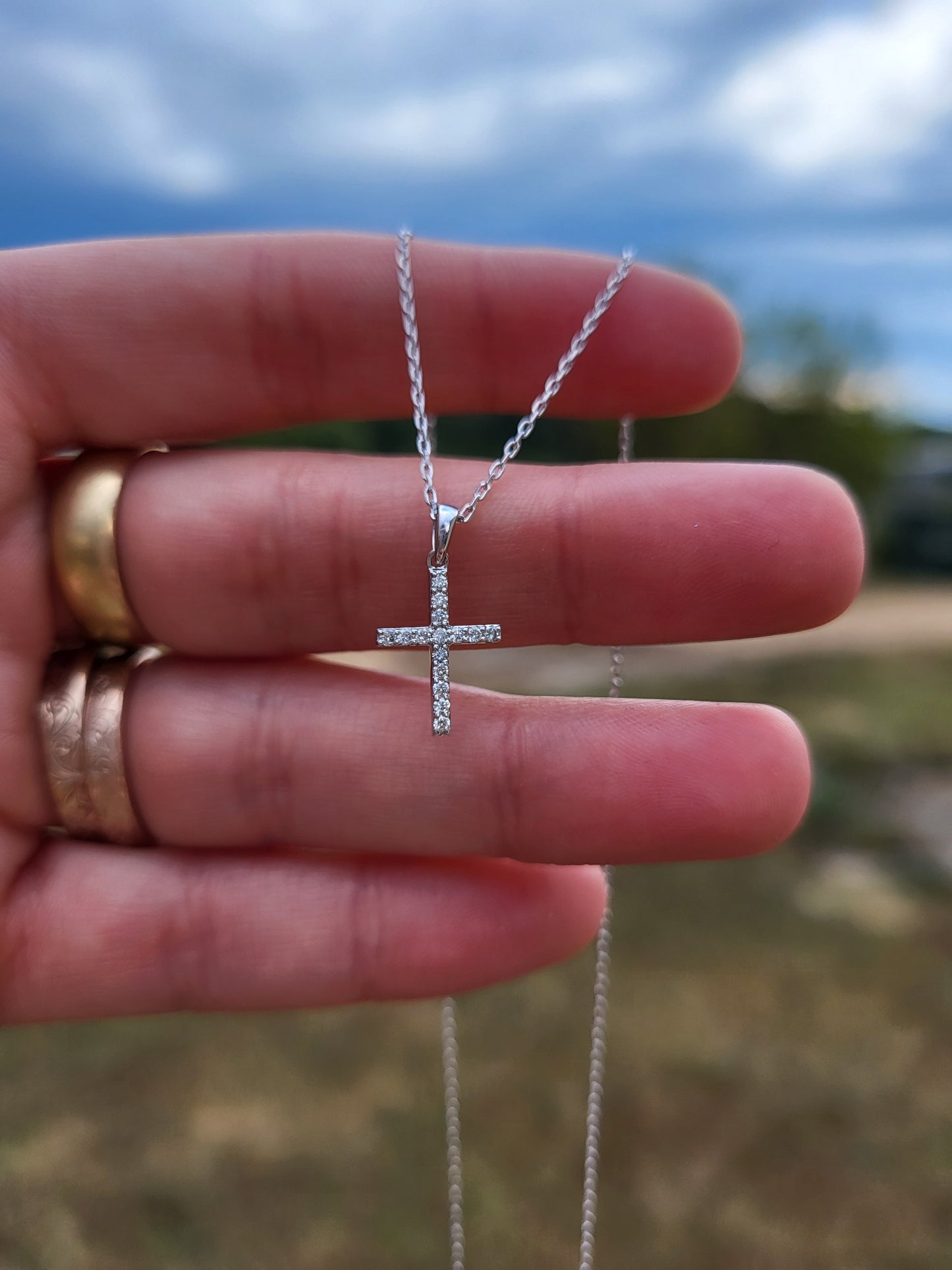 IMMEDIATE SHIP: Dainty Sterling Silver and Lab Diamond Cross Charm on 18 inch Sterling Chain, Cowgirl Christmas Gift, Stackable Cross Charm, Dainty Diamond Cross Pendant