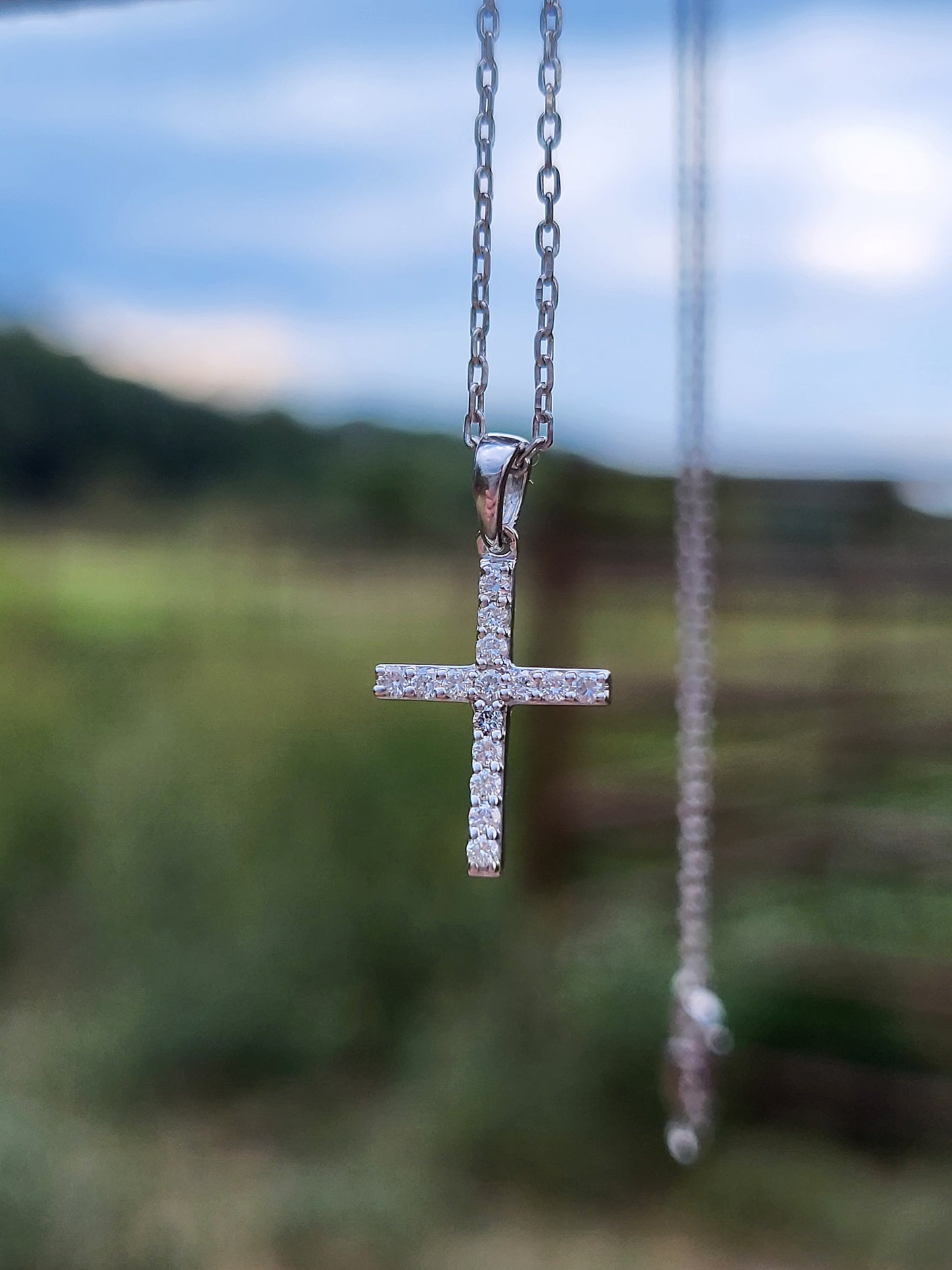 IMMEDIATE SHIP: Dainty Sterling Silver and Lab Diamond Cross Charm on 18 inch Sterling Chain, Cowgirl Christmas Gift, Stackable Cross Charm, Dainty Diamond Cross Pendant