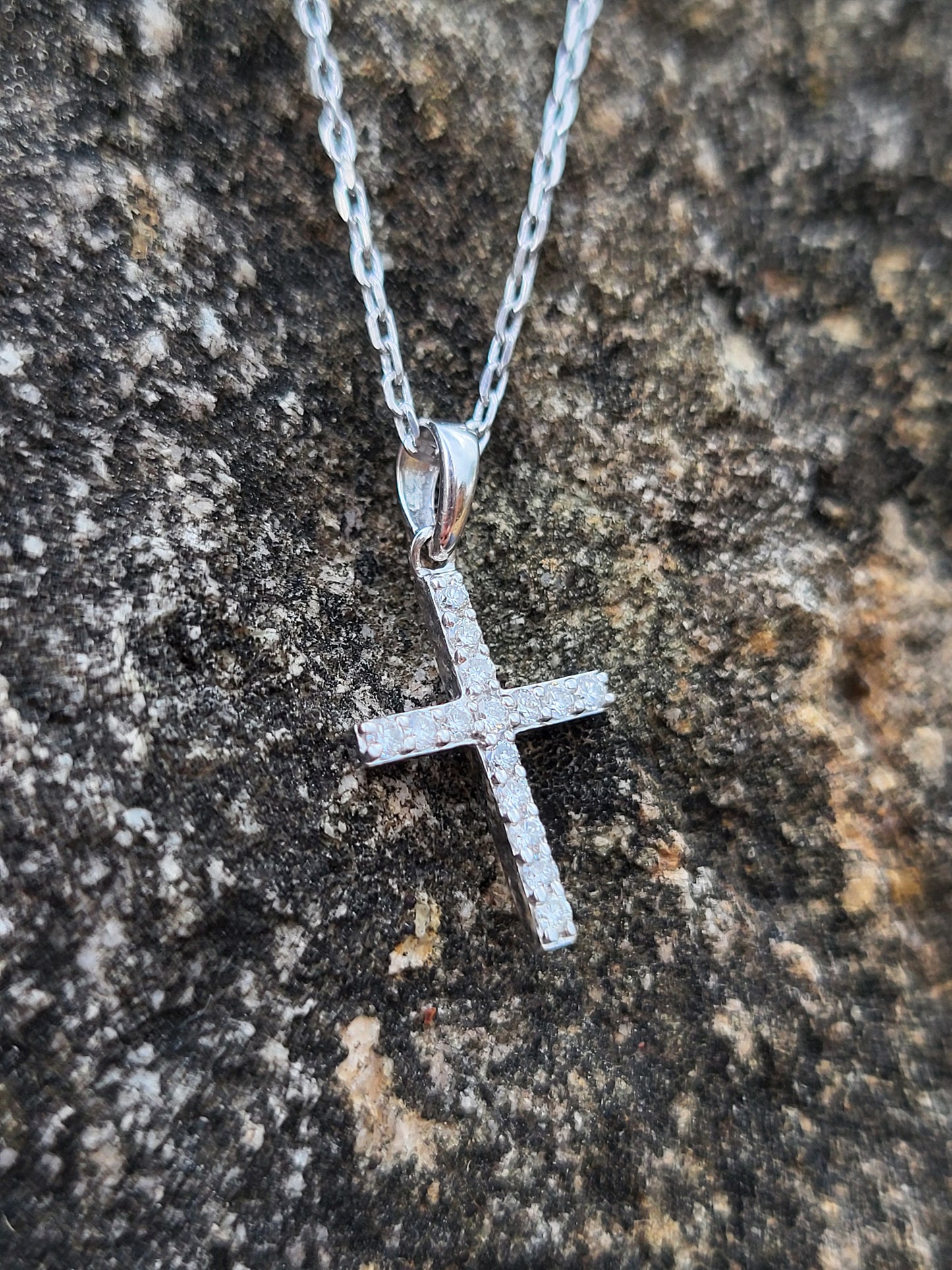 IMMEDIATE SHIP: Dainty Sterling Silver and Lab Diamond Cross Charm on 18 inch Sterling Chain, Cowgirl Christmas Gift, Stackable Cross Charm, Dainty Diamond Cross Pendant
